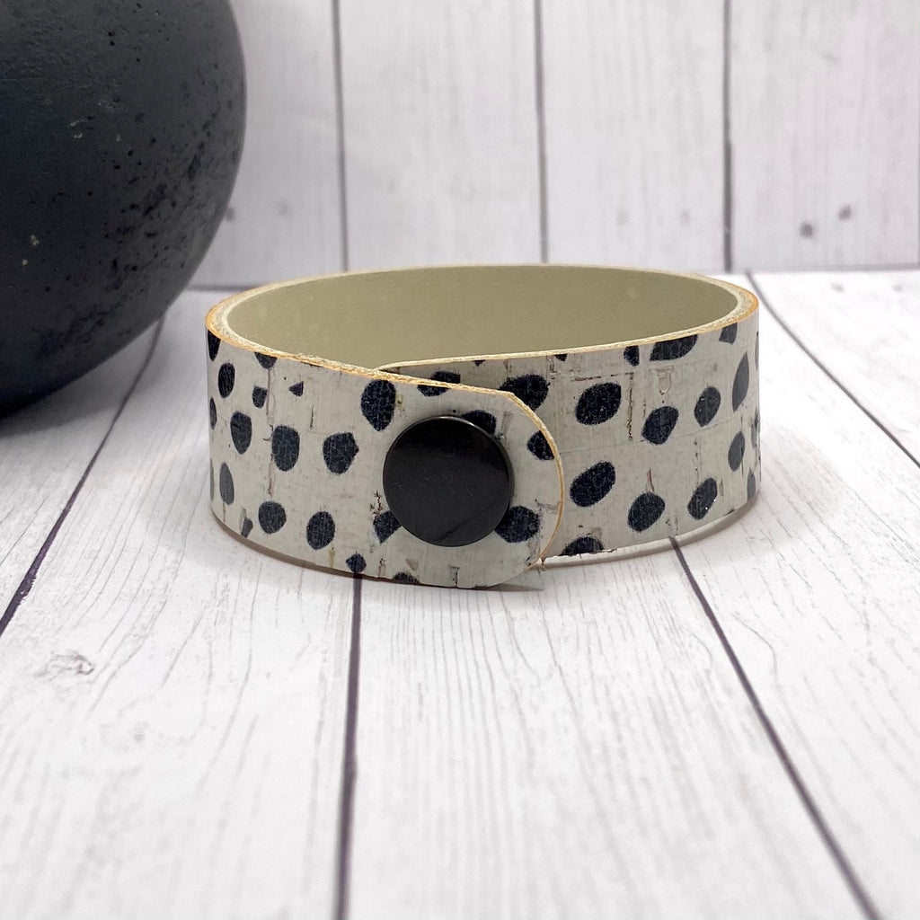 Leather and Cork Black and White Bracelet