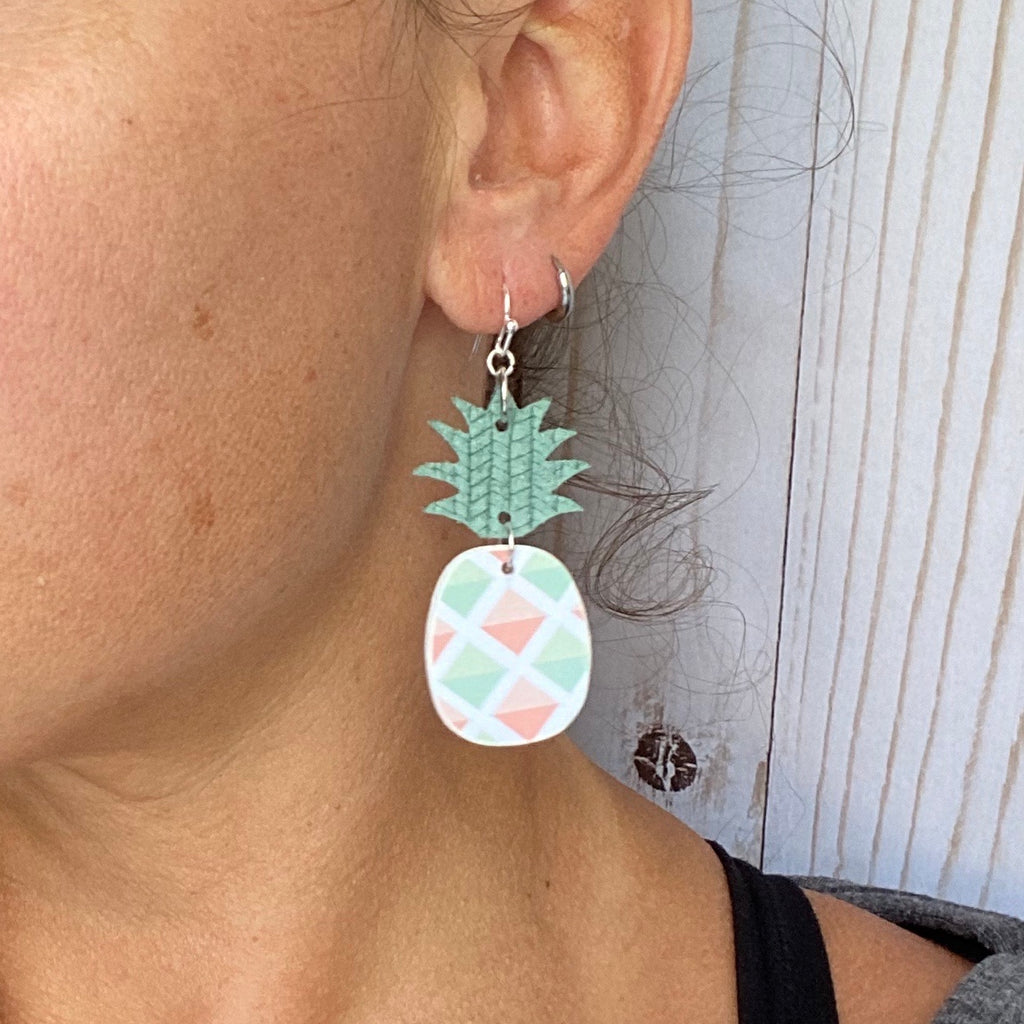 Mint and Peach Pineapple Earrings
