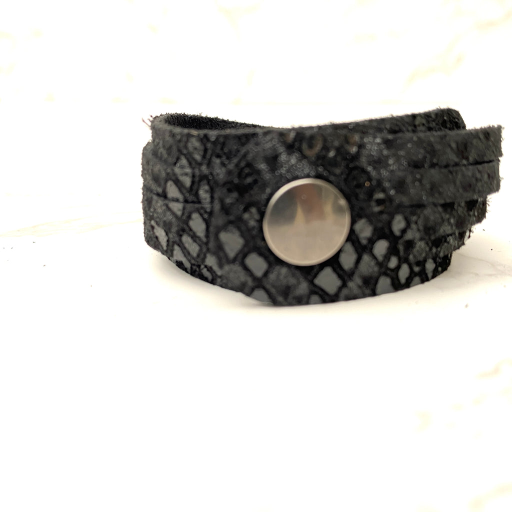 Black Snake Leather Small Sliced Cuff Bracelet