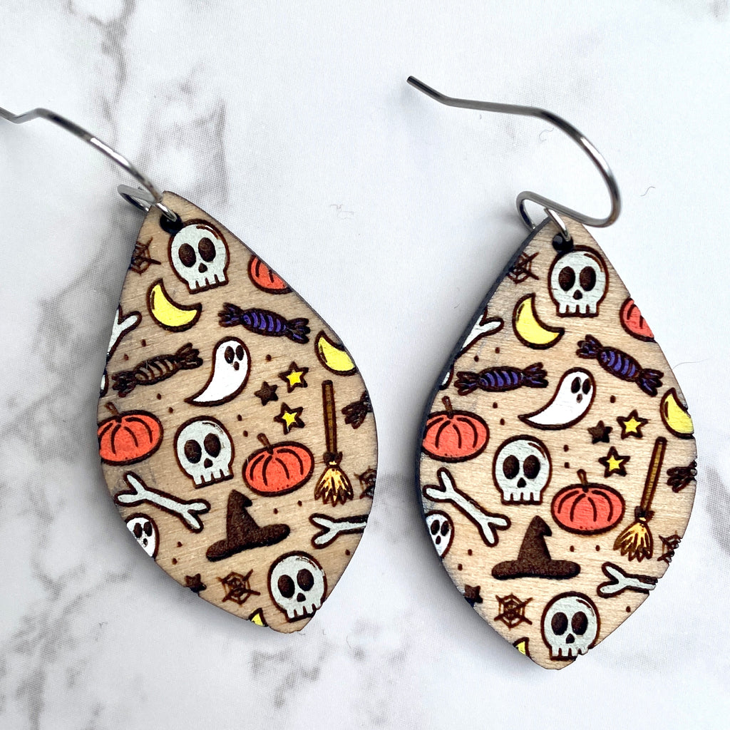 Hand Painted Ghost and Skull Earrings