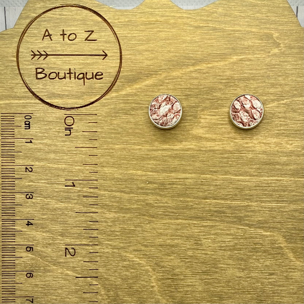 Burgundy and Silver Stud Earrings