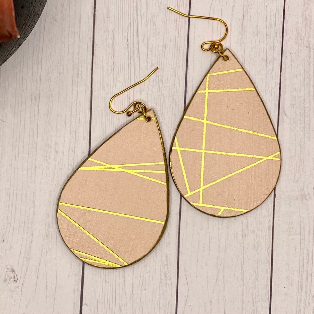 Pink and Gold Wood Earrings