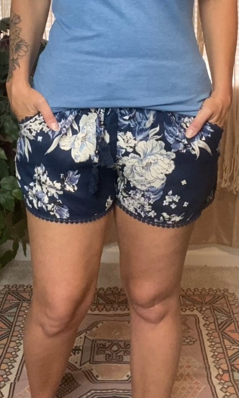 Blue and Ivory Floral Shorts