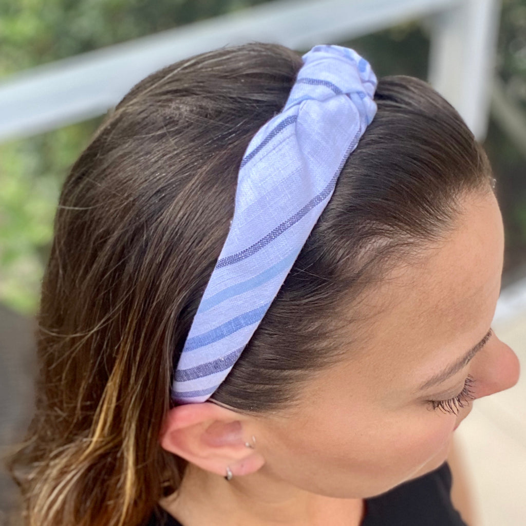 Blue and White Linen Upcycled headband