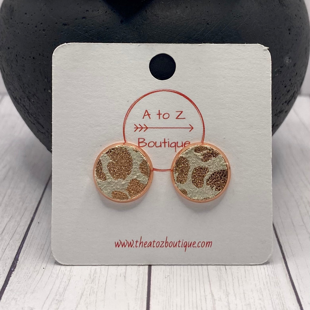 Rose Gold Leather Stud Earrings