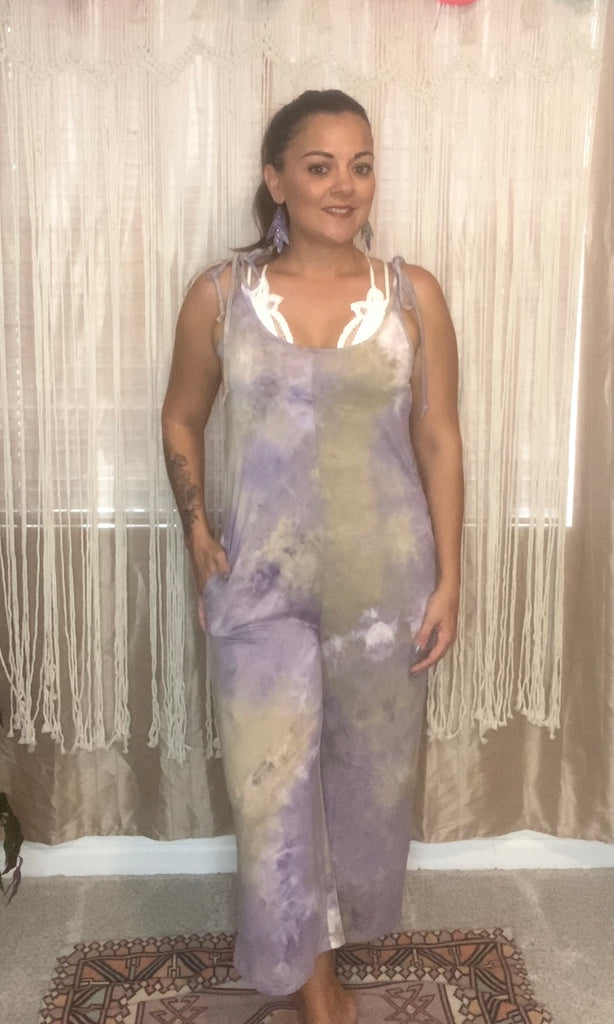 Purple and Taupe Tie Dye Jumpsuit