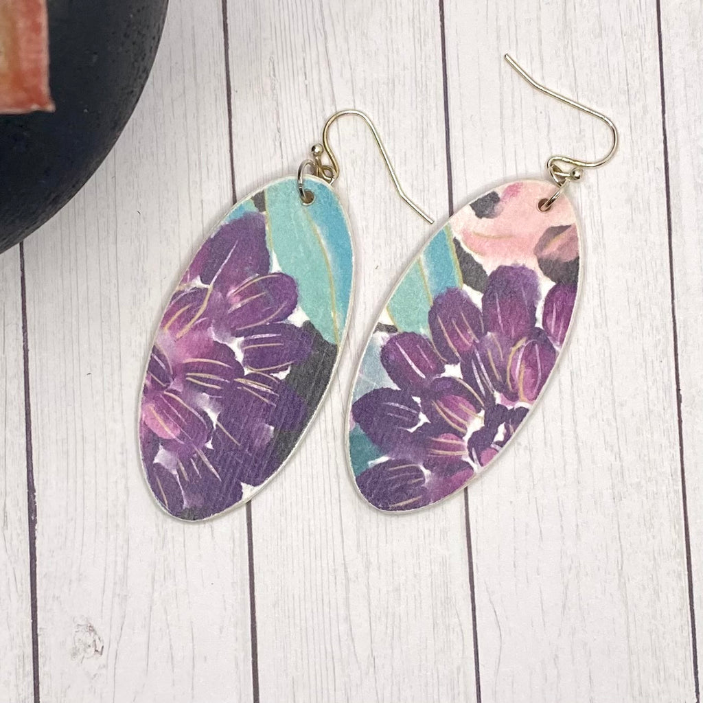 Purple Floral Wood Earrings