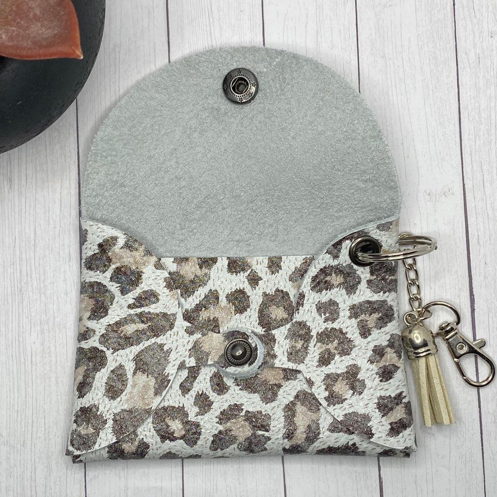 Genuine Leather White Muted Animal Print ID Wallet Mask Holder