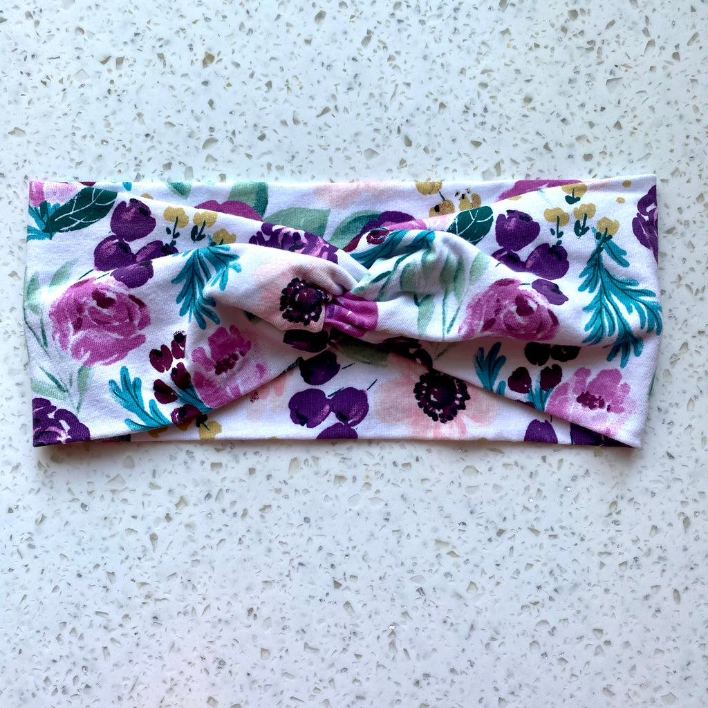 Purple Floral Knotted Head Wrap