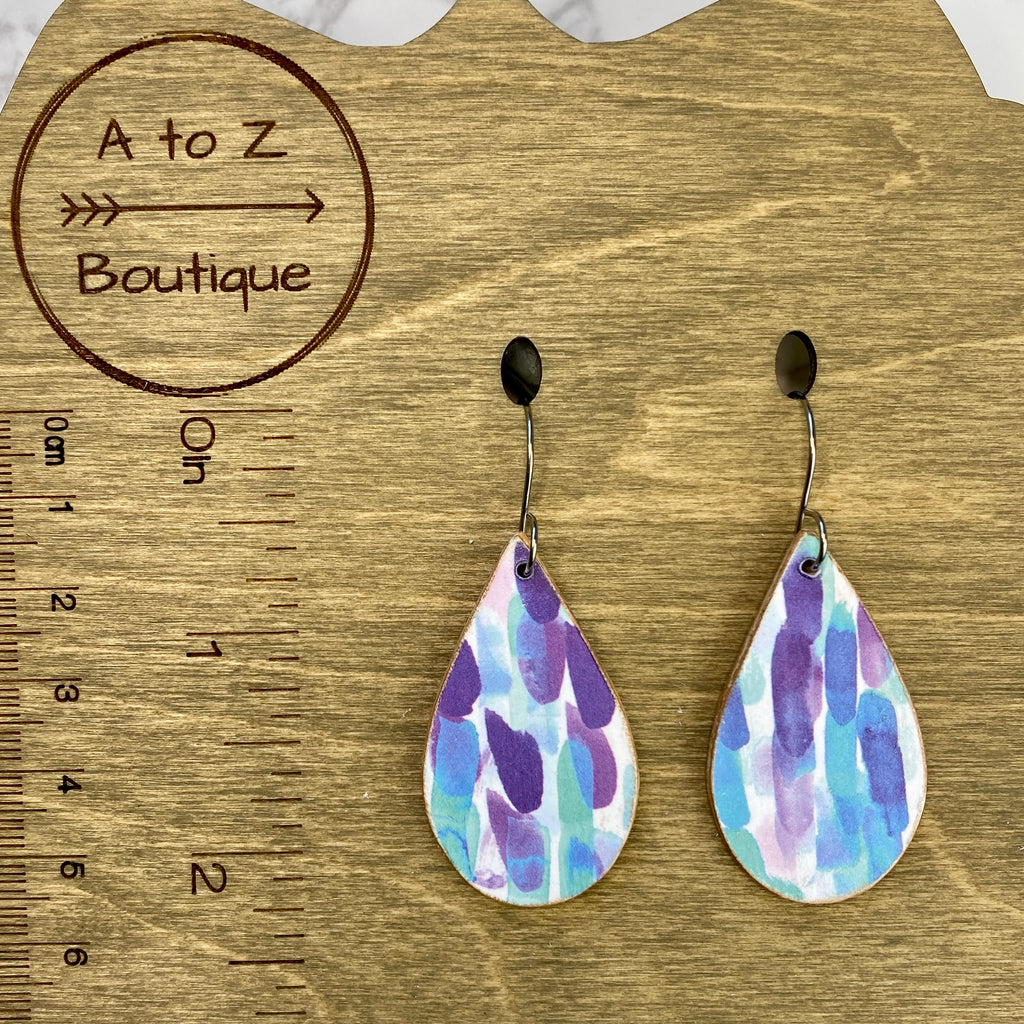 Purple and Blue Watercolor  Wood Earrings