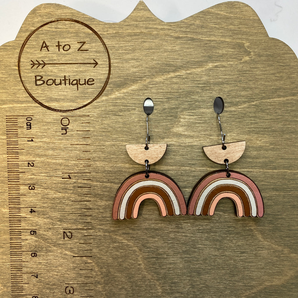 Neutral Rainbow Wood Hand Painted Earrings