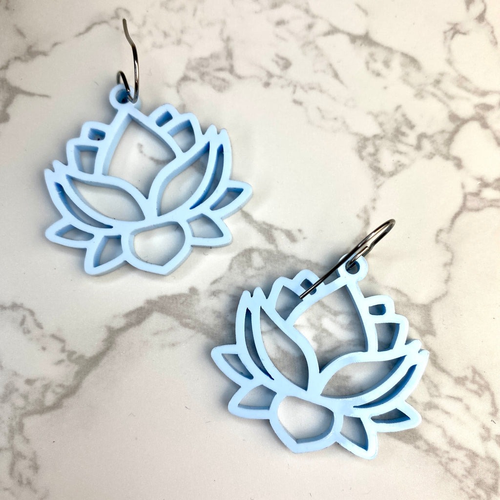 Blue Lotus Laser Cut Small Acrylic Earrings