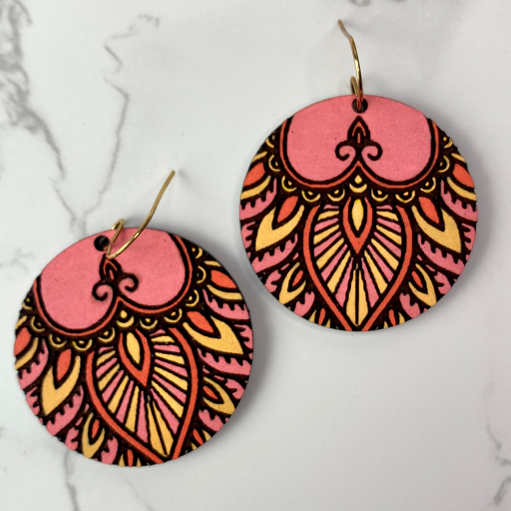 Orange and Pink Wood Hand Painted Earrings – The A to Z Boutique