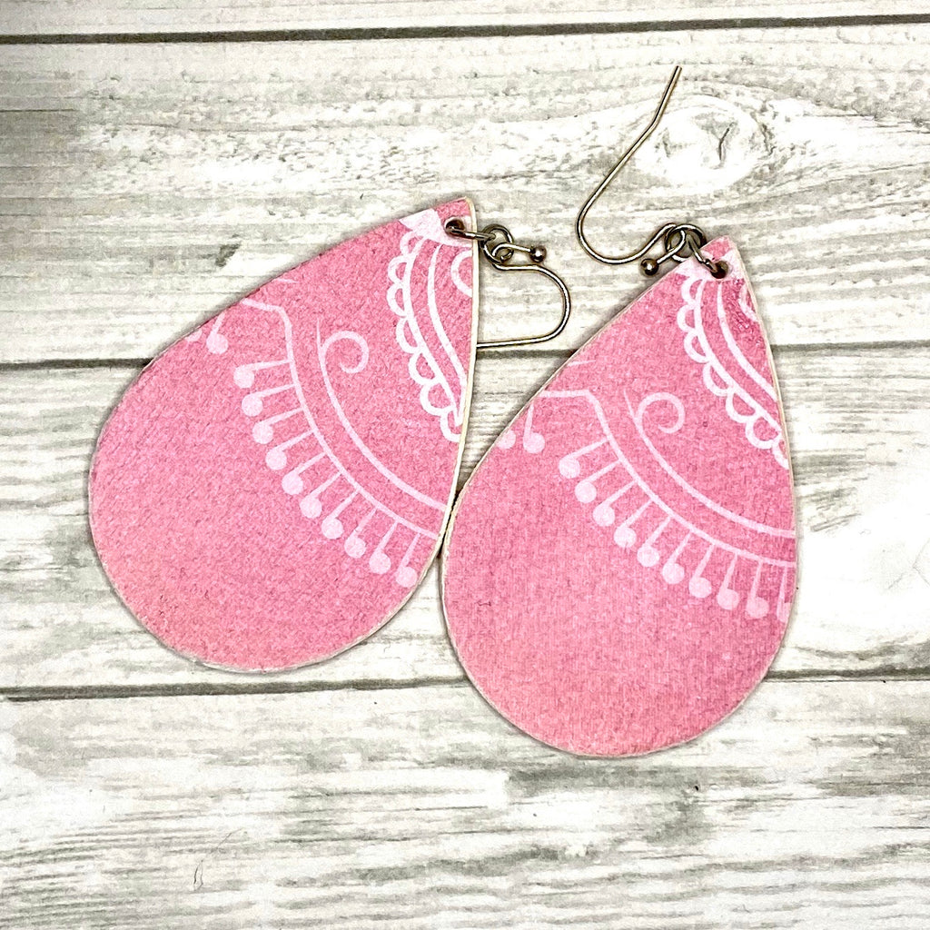 Pink and White Wood Earrings