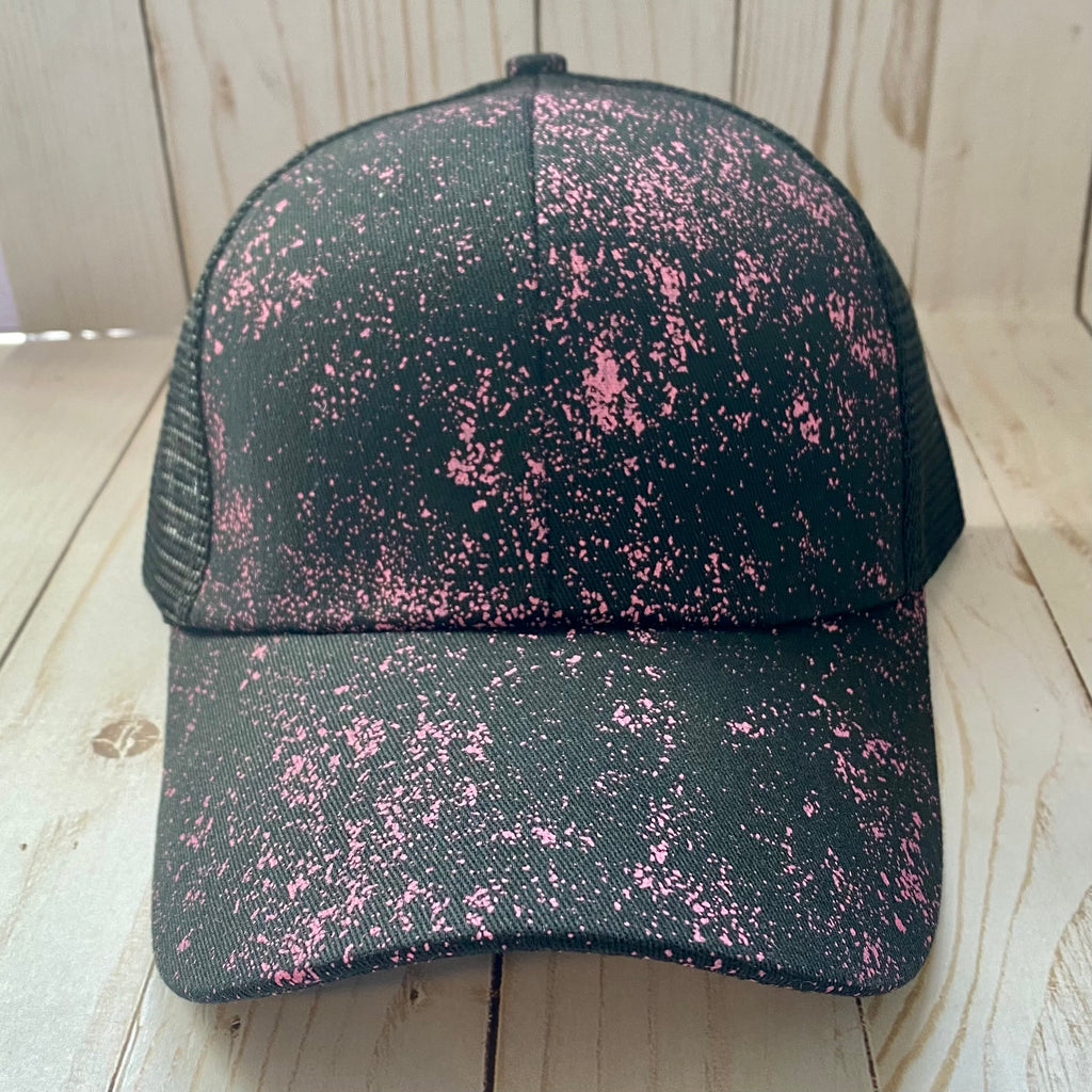 Black and Pink Criss Cross Ponytail Hat