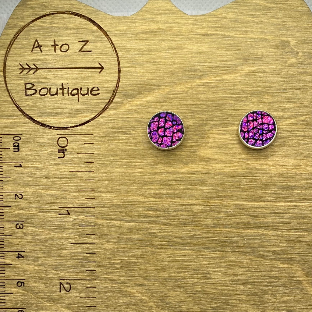 Pink and Black Crackle Leather Stud Earrings
