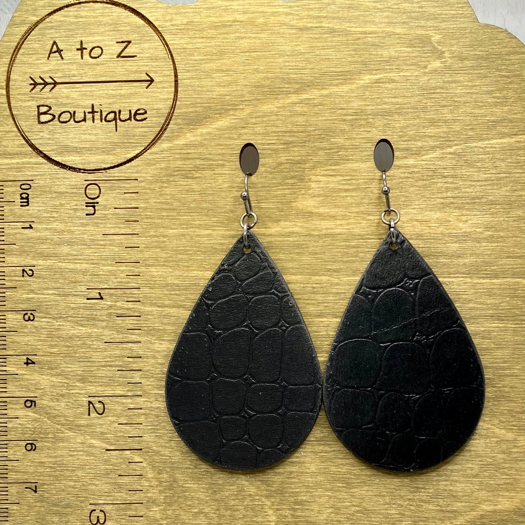 Black Embossed Wood Earrings