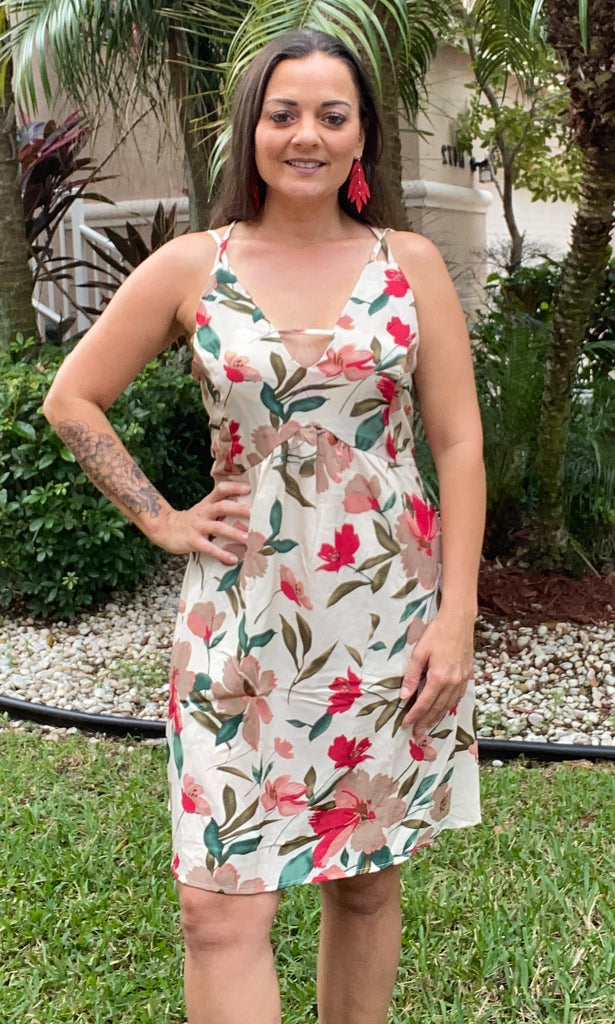 Tan and Red Floral Dress