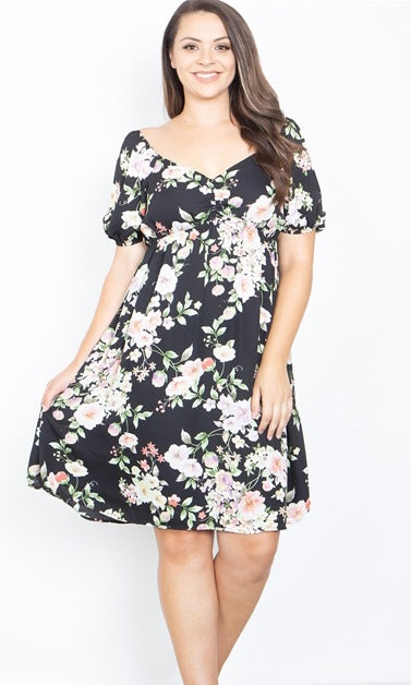 Plus Size Black and Pink Floral Dress