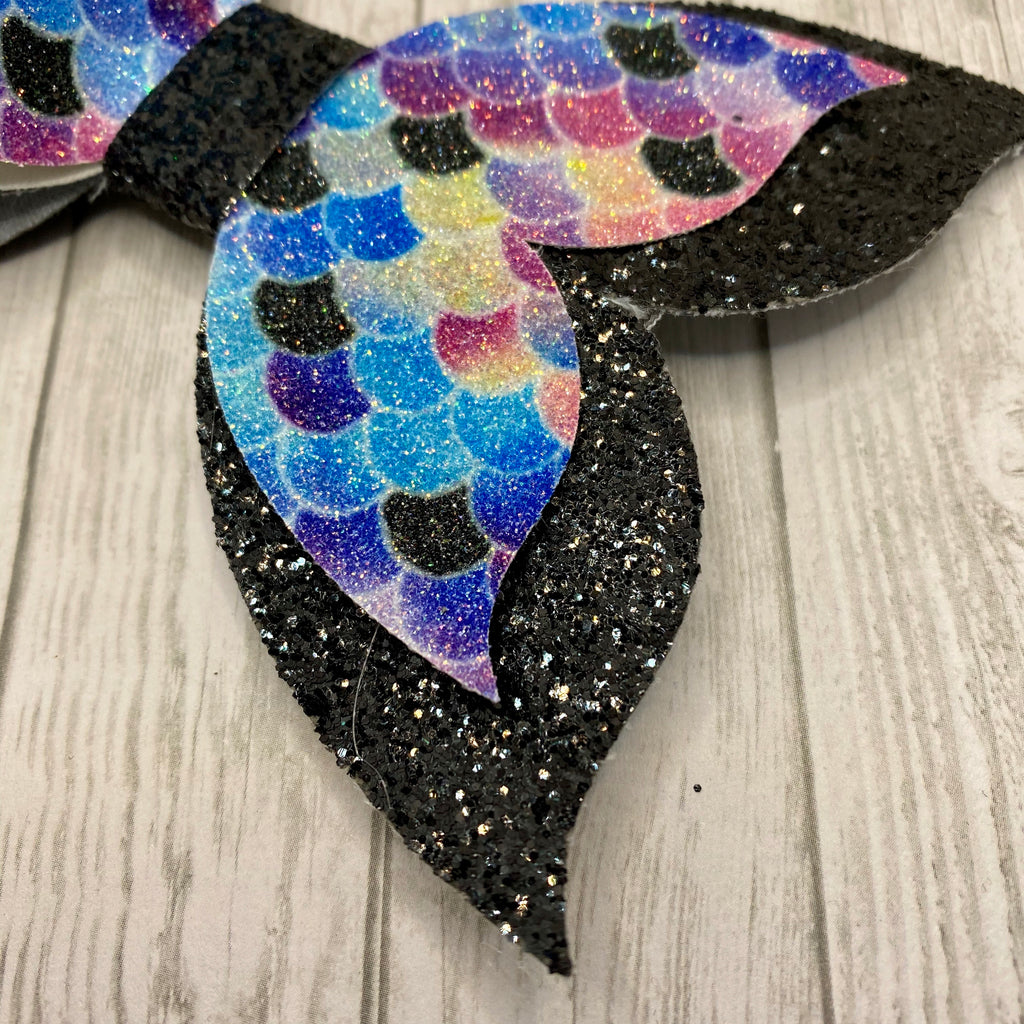 Purple and Black Glitter Mermaid Tail 6” Hair Bow