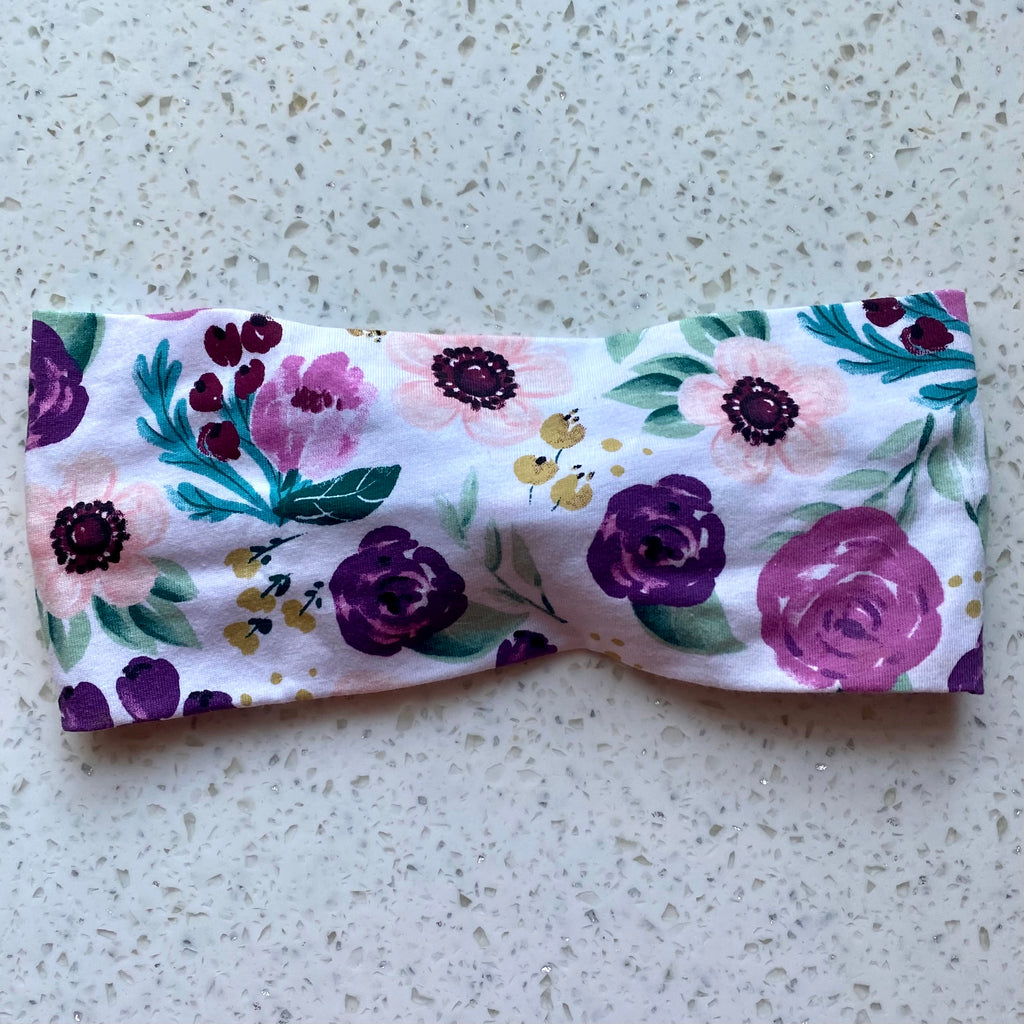 Purple Floral Knotted Head Wrap