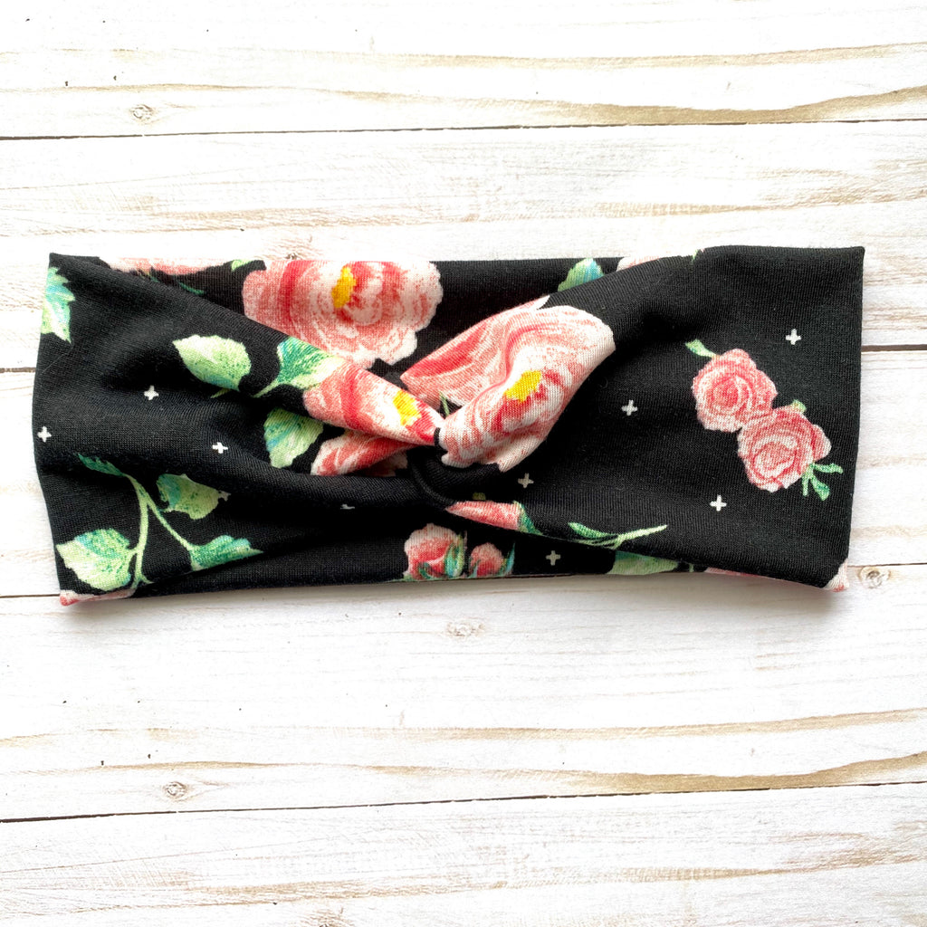 Black and Rose Knotted Head Wrap