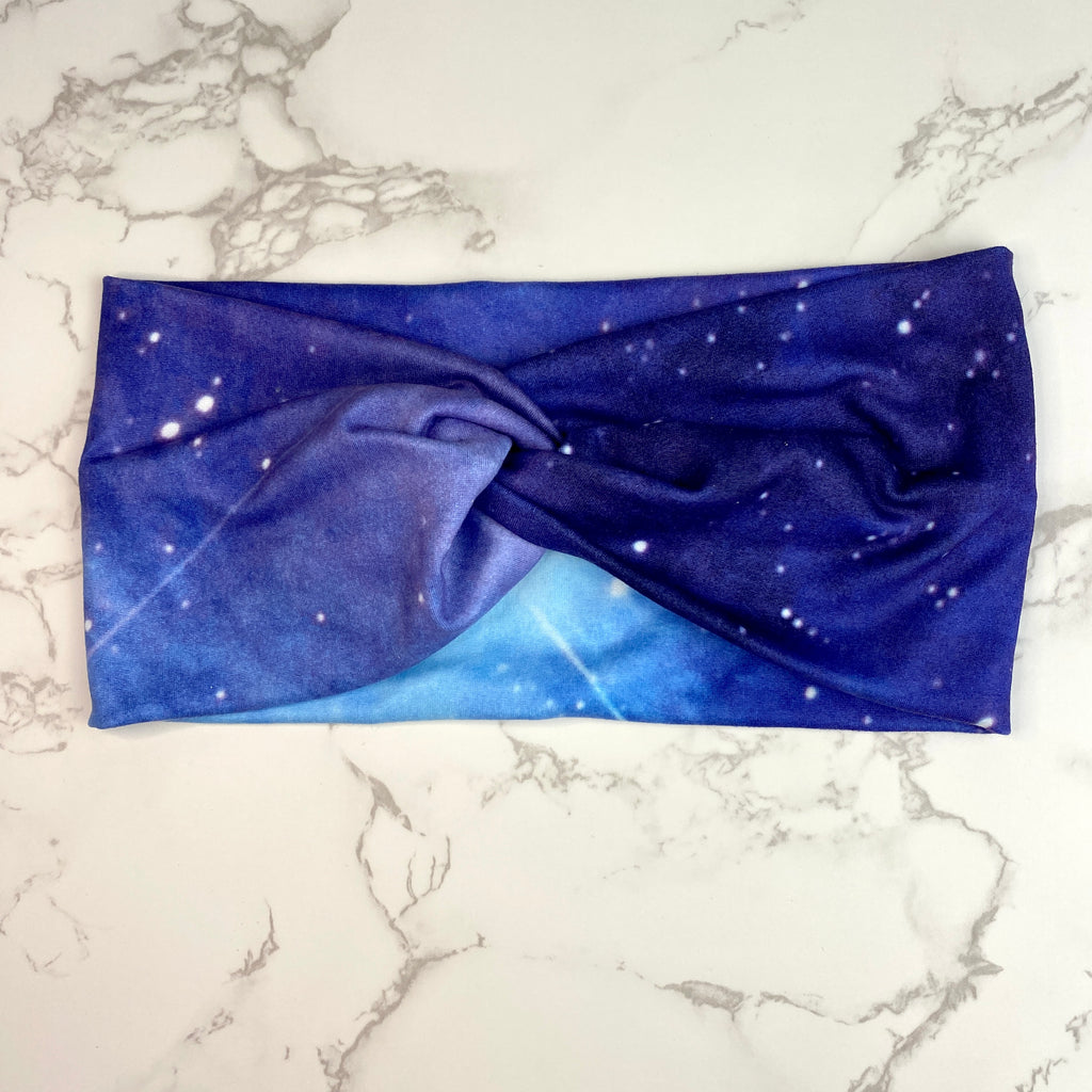Blue Galaxy Print Knotted Head Wrap
