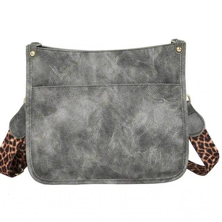 Gray Crossbody Purse with Leopard Guitar Strap