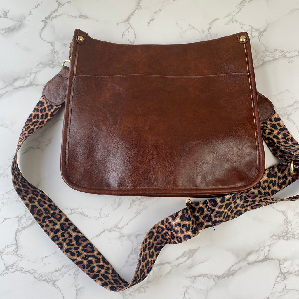 Brown Crossbody Purse with Leopard Guitar Strap
