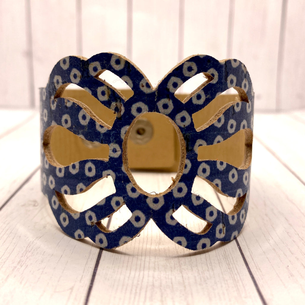 Navy And White Polka Dot Cutout Cork Cuff Bracelet