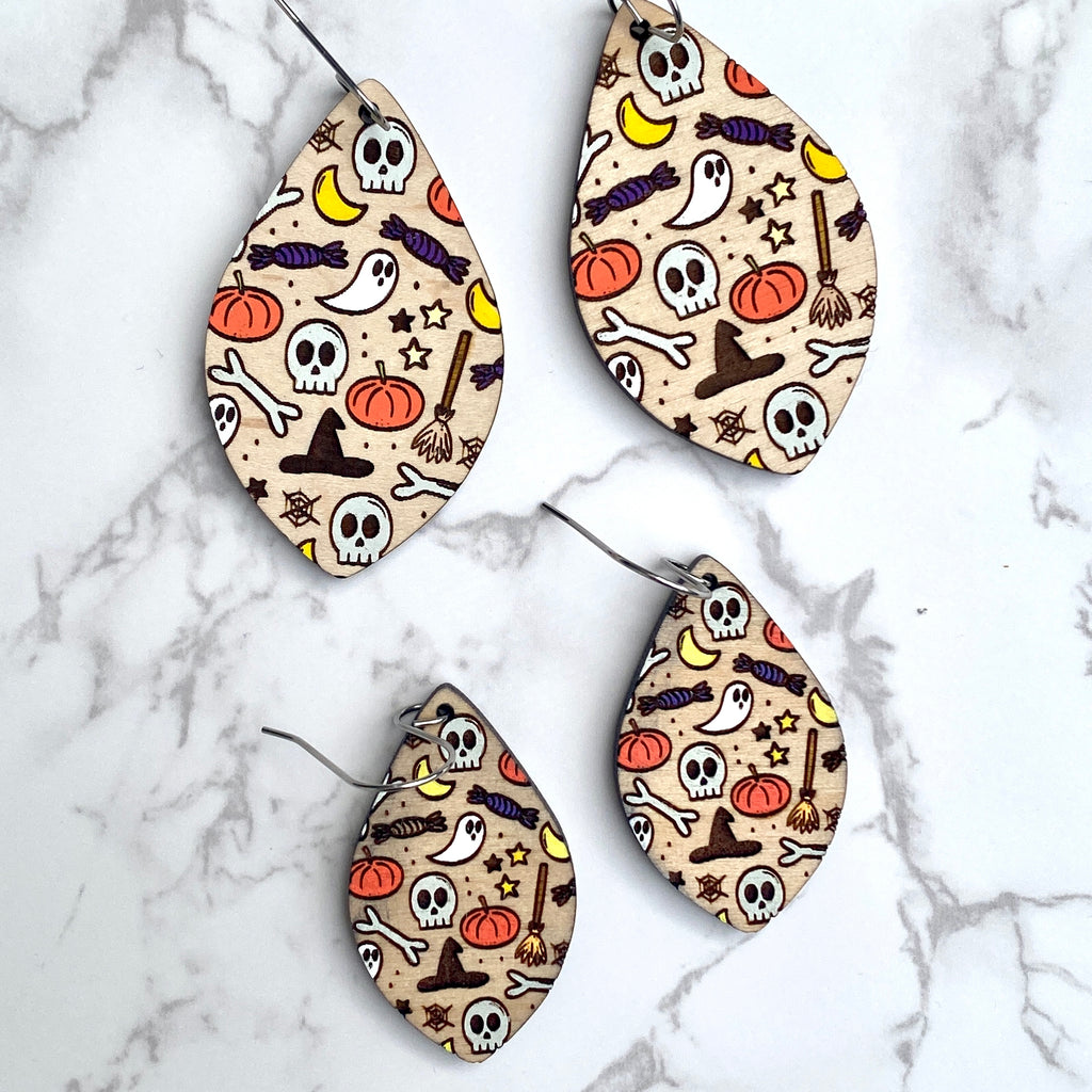 Hand Painted Ghost and Skull Earrings