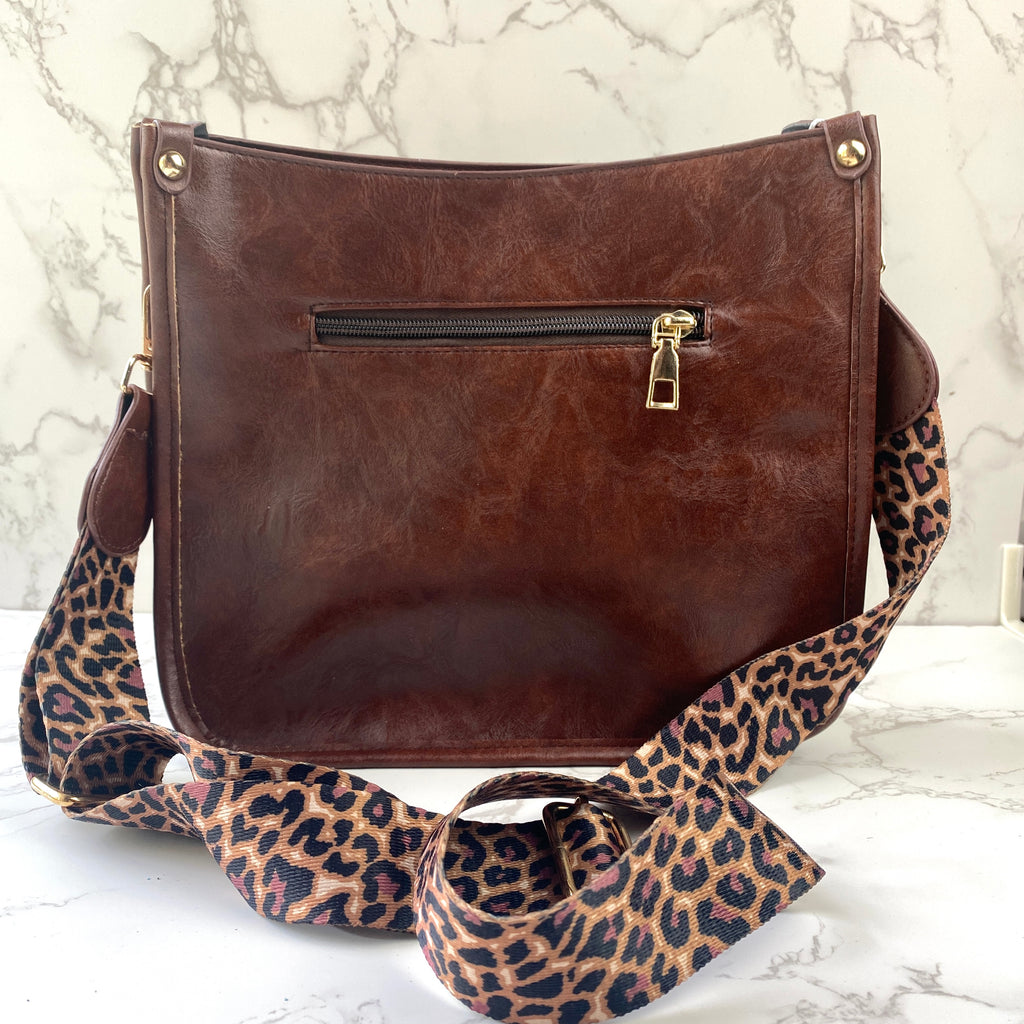 Brown Crossbody Purse with Leopard Guitar Strap