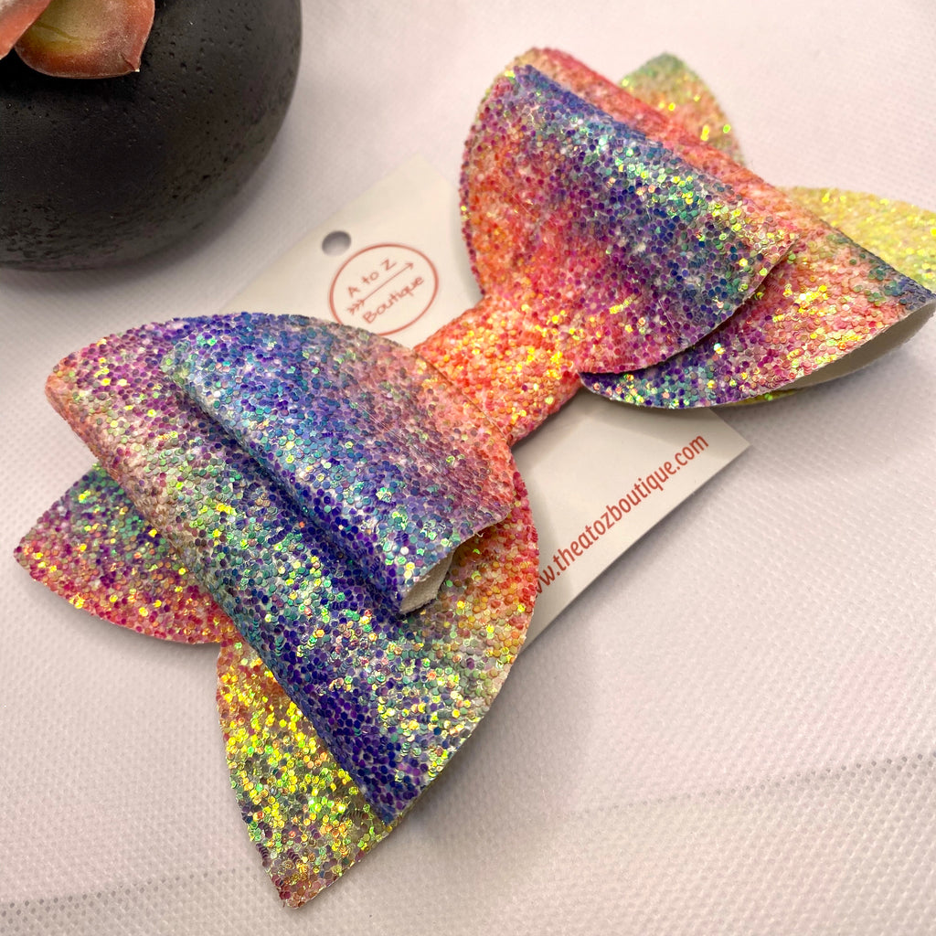 Rainbow Glitter 6” Hair Bow