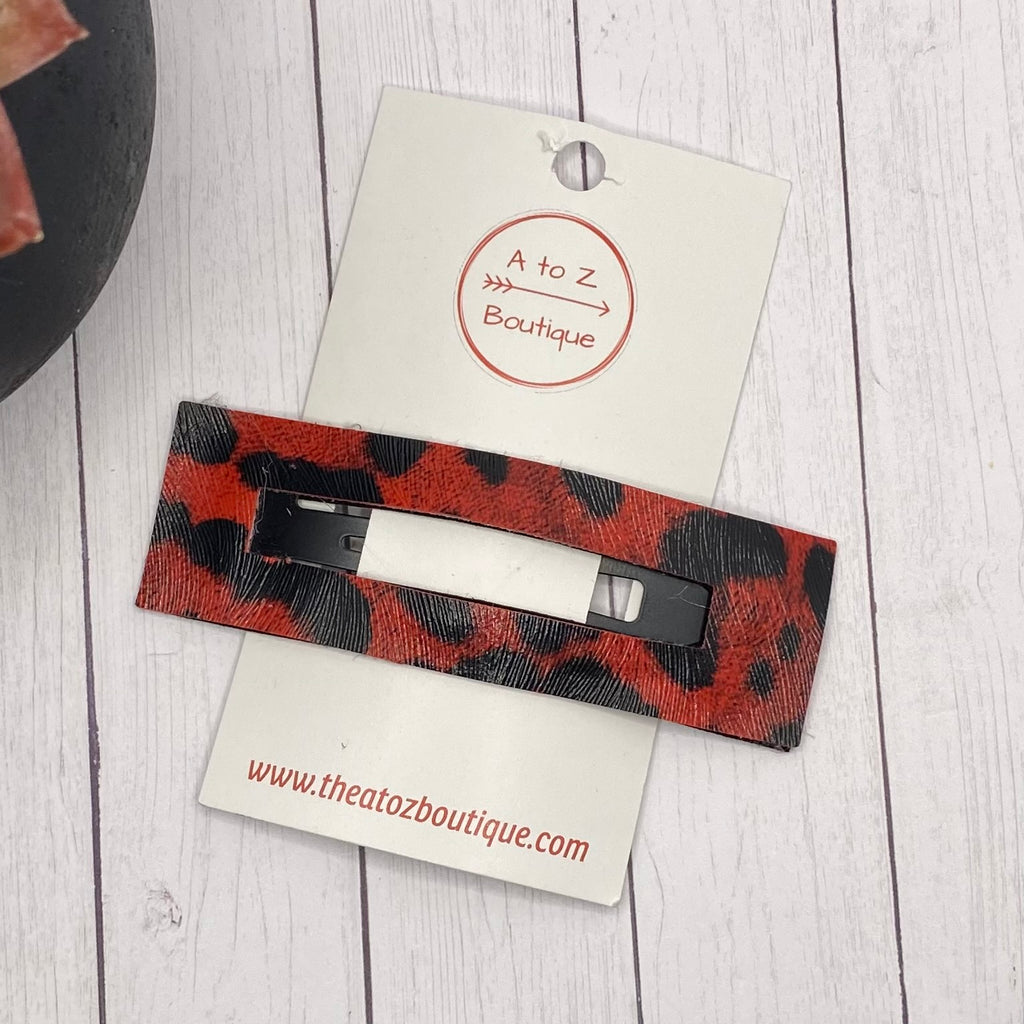 3.25” Red and Black Animal Print Rectangle Snap Clip