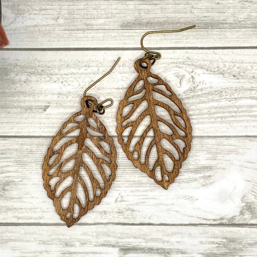 Wood Cutout Leaf Earrings