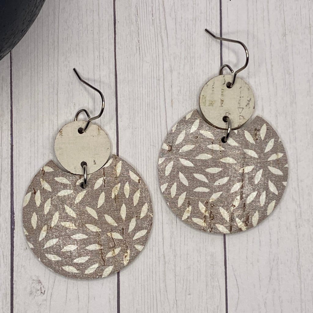 Taupe and Ivory Cork and Leather Earrings