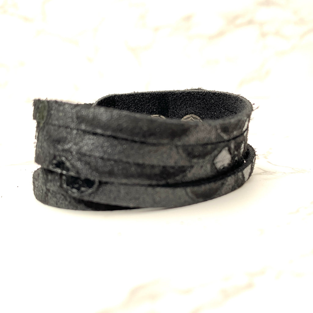 Black Snake Leather Small Sliced Cuff Bracelet
