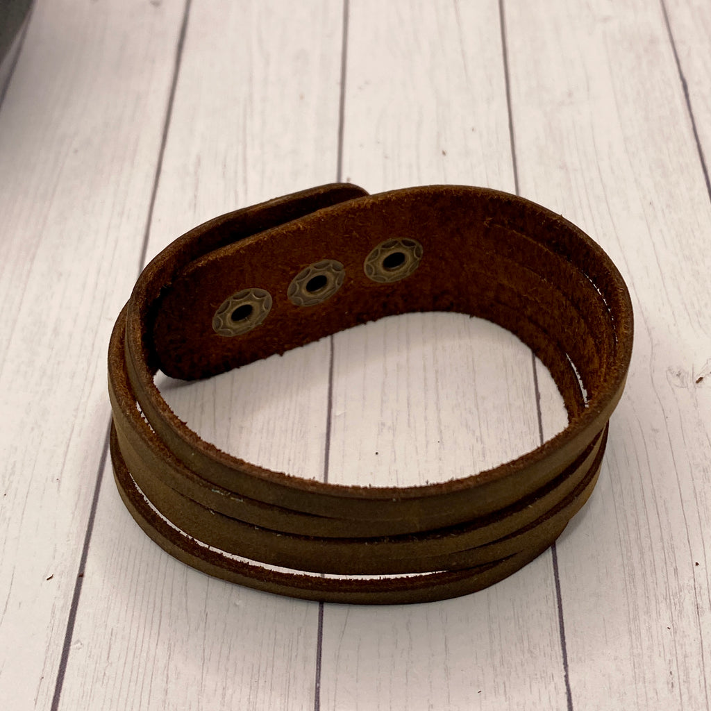 Brown Genuine Leather Small Sliced Cuff Bracelet