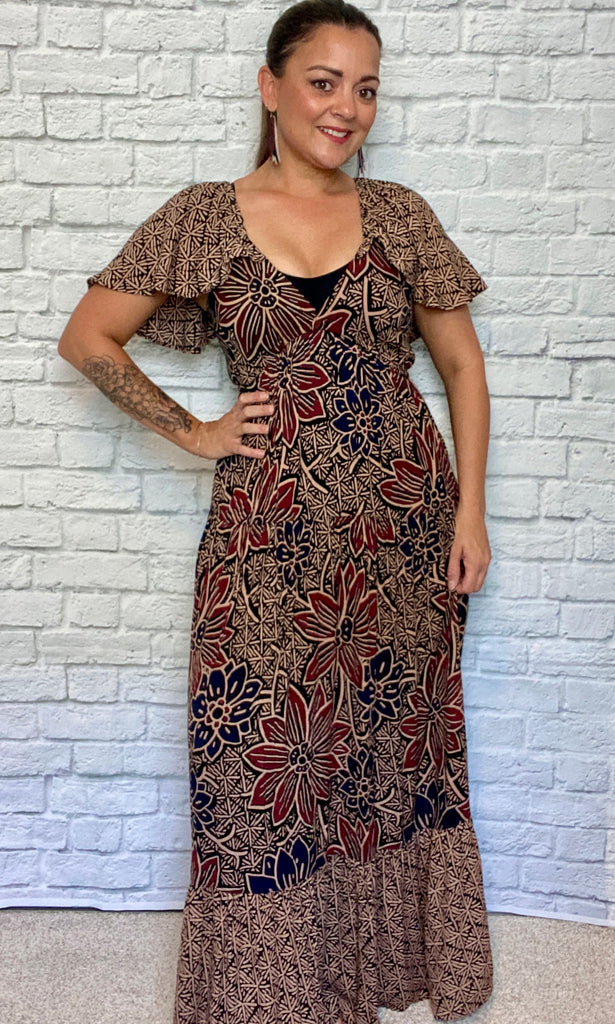 Burgundy and Navy Floral Maxi Dress
