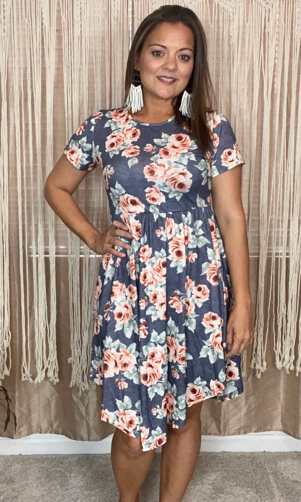 Blue and Coral Floral Dress