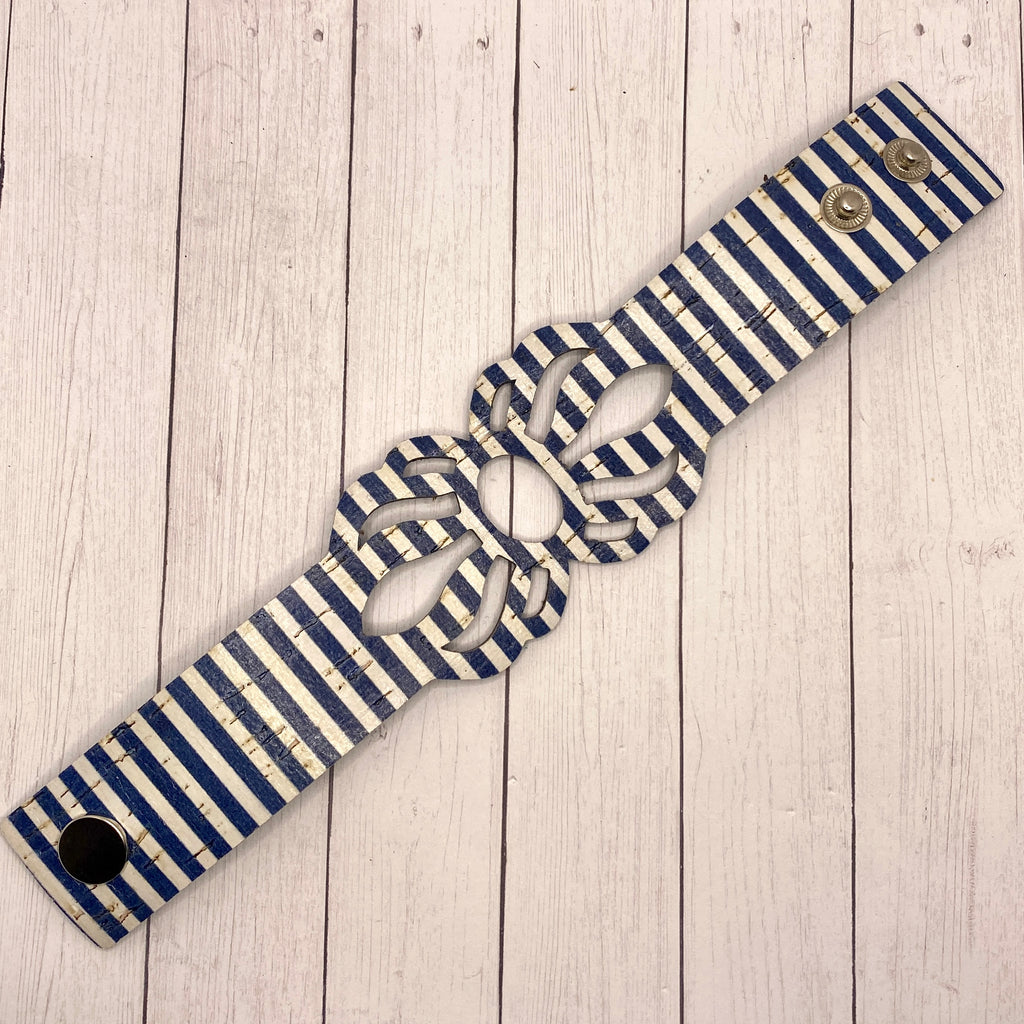 Navy And White Striped Cutout Cork Cuff Bracelet