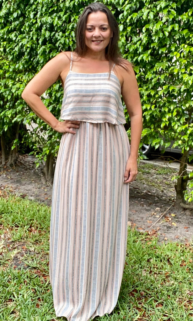 Pink and Black Striped Maxi Dress