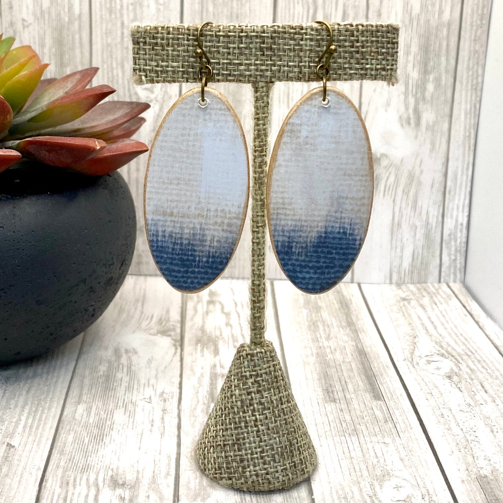 Ivory and Blue Wood Earrings