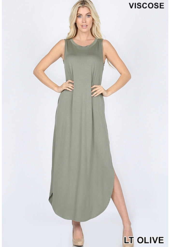 Green Sleeveless Pocket Maxi Dress - the-a-to-z-boutique